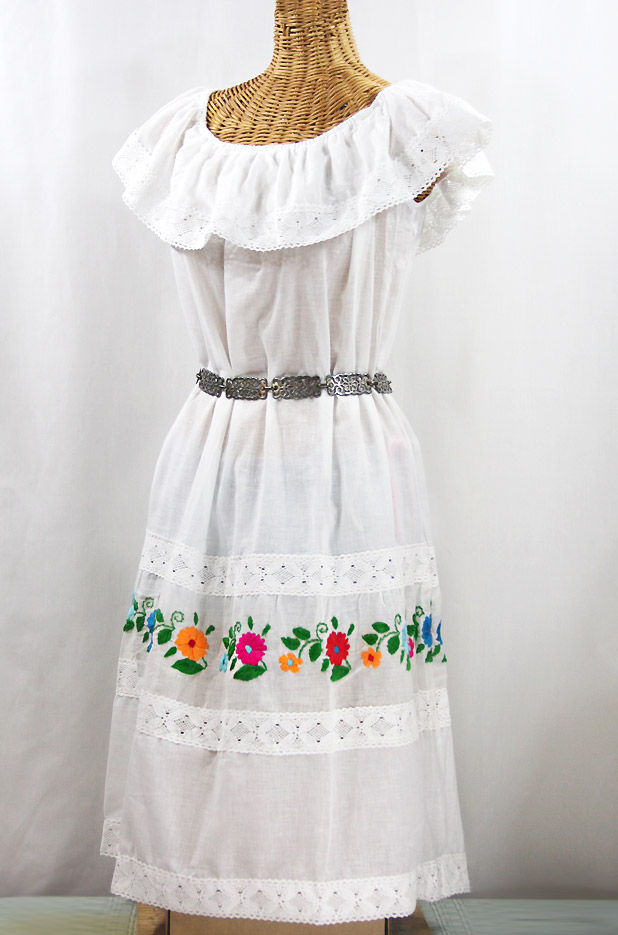 La Cantina Embroidered Ruffled Dress - White + Multi