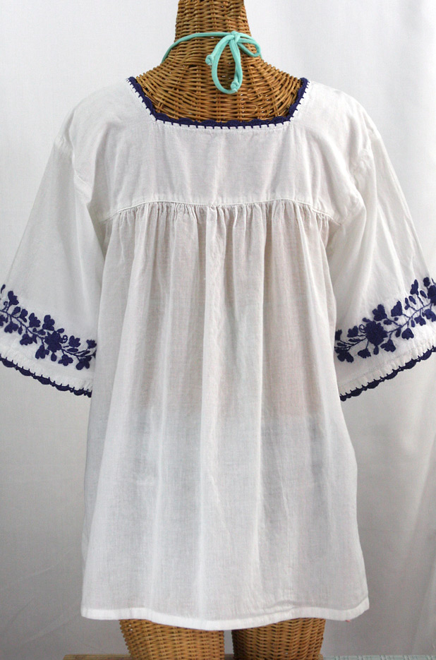 La Marina Embroidered Mexican Blouse -White + Navy