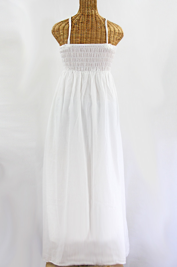 "La Mallorca" Embroidered Maxi Dress with Lining - White + Neon Pink