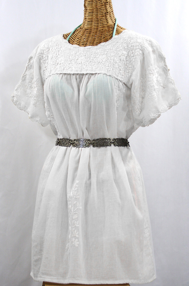 La Primavera Embroidered Mexican Dress - All White